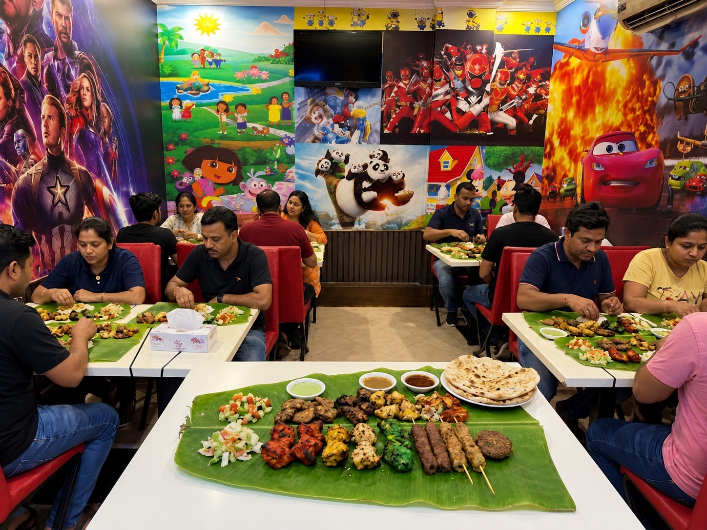 Families enjoying meals at Hotel Chettinadu